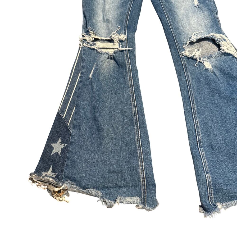 Bridge by GLY High Rise Super Flare Patriotic Jeans, Star Distressed, Size 27 - Picture 9 of 9